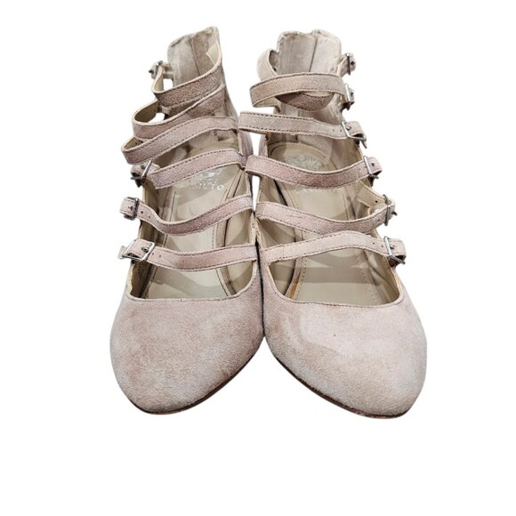 VINCE CAMUTO Dalison Leather Suede Strappy Buckle Chunky Heel Pump Blush Rose - Picture 6 of 14